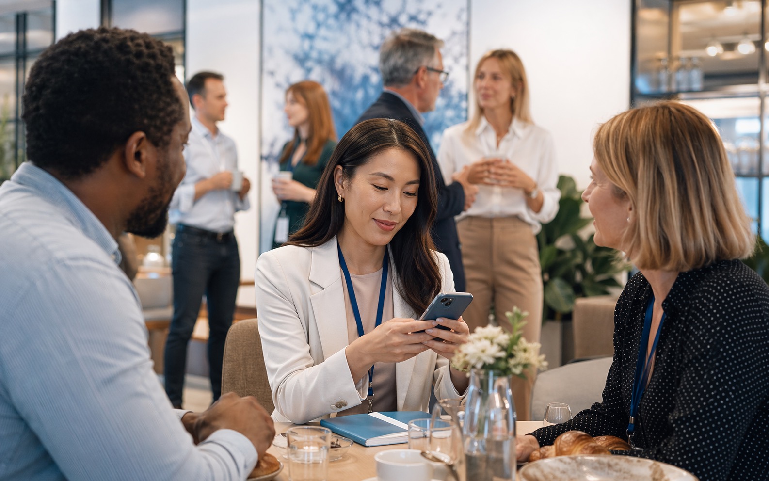 Professionals organizing new relationships after a networking meeting