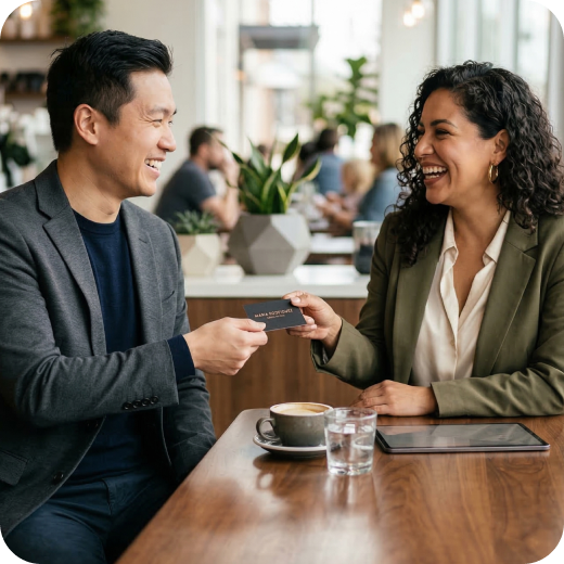 Two professionals networking at a table